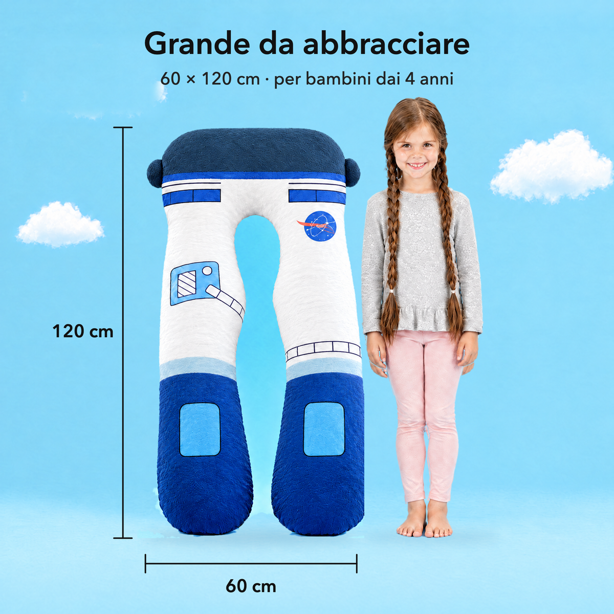 Astronauta – Misura 60 × 120 cm a confronto con una bambina