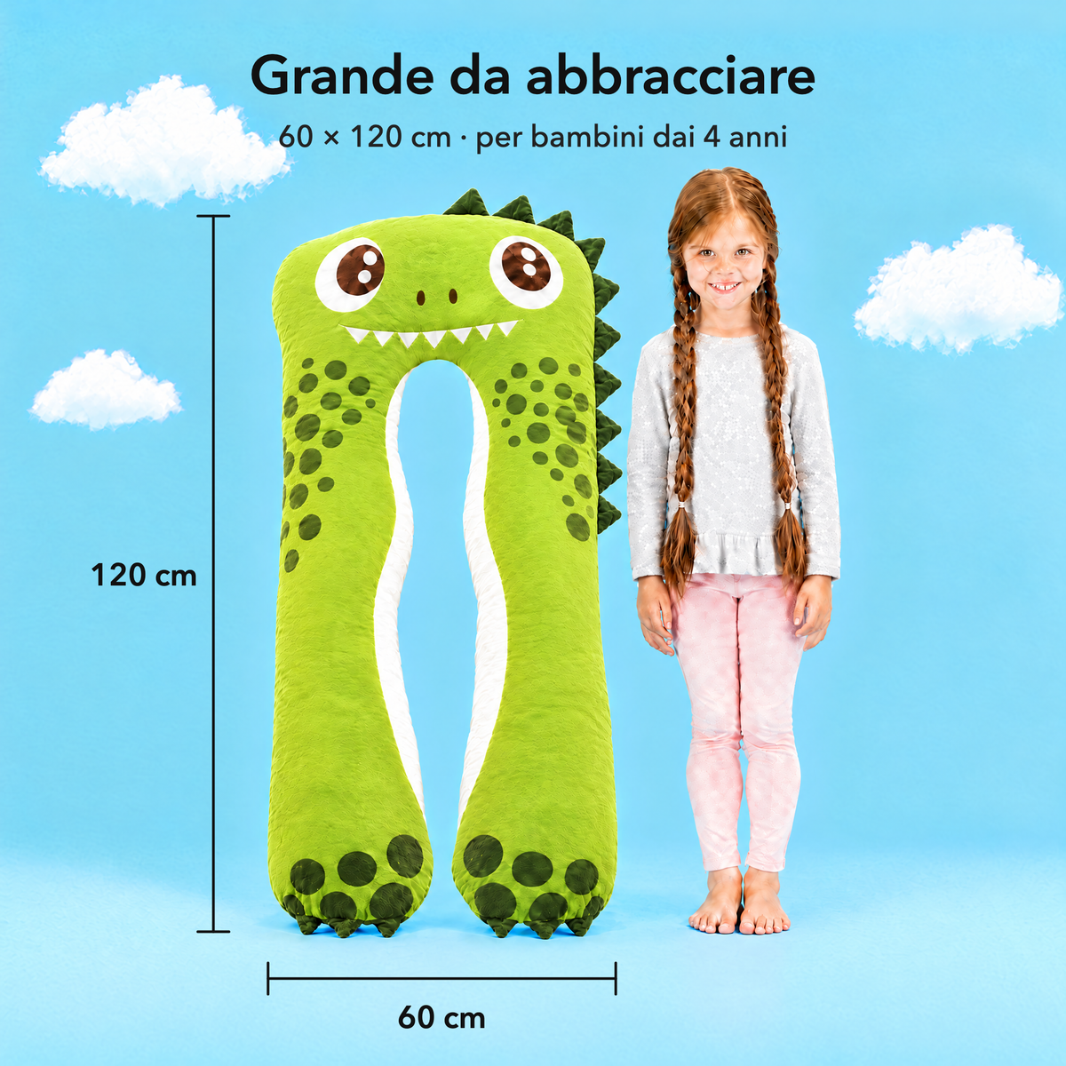 Dinosauro – Misura 60 × 120 cm a confronto con una bambina