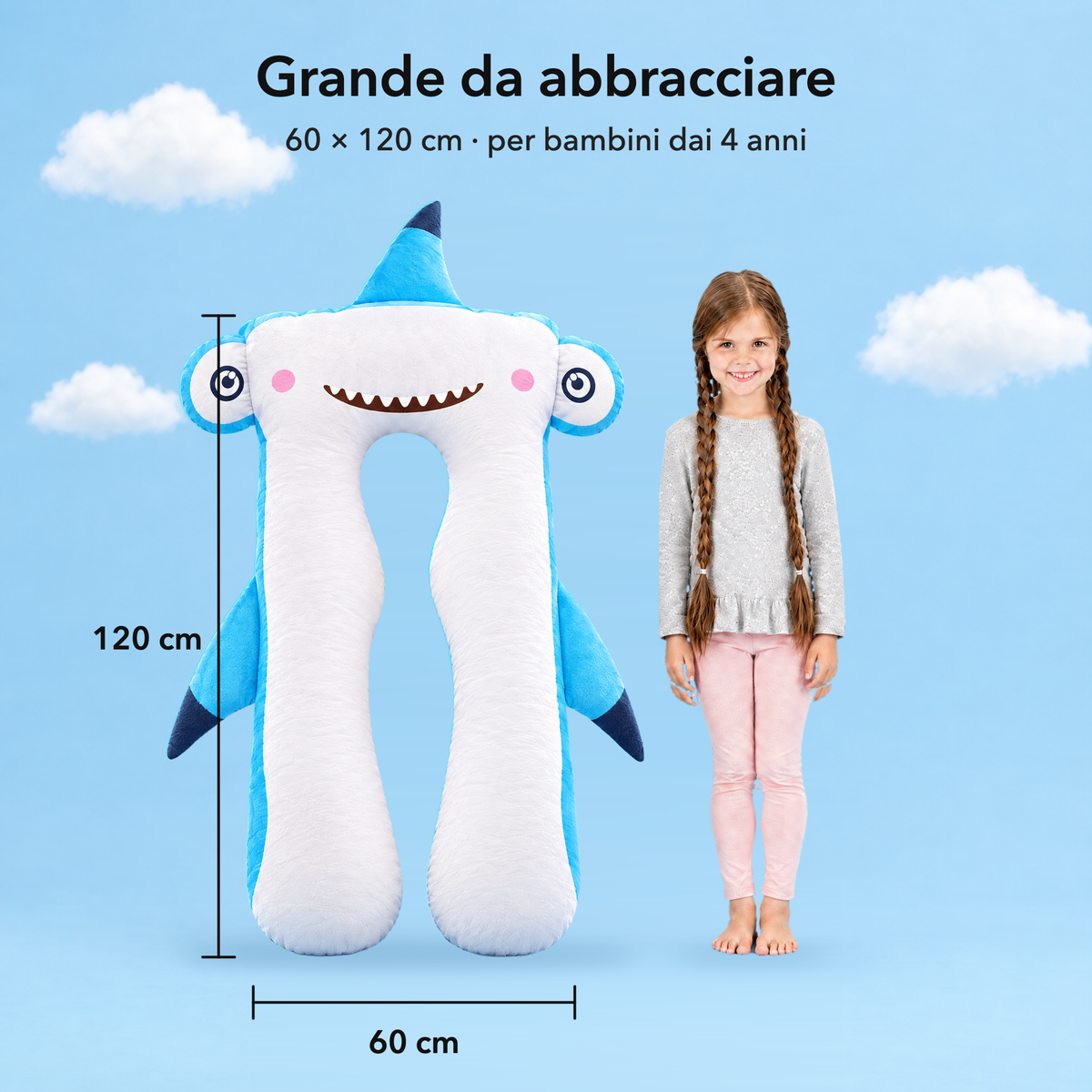 Squalo – Misura 60 × 120 cm a confronto con una bambina