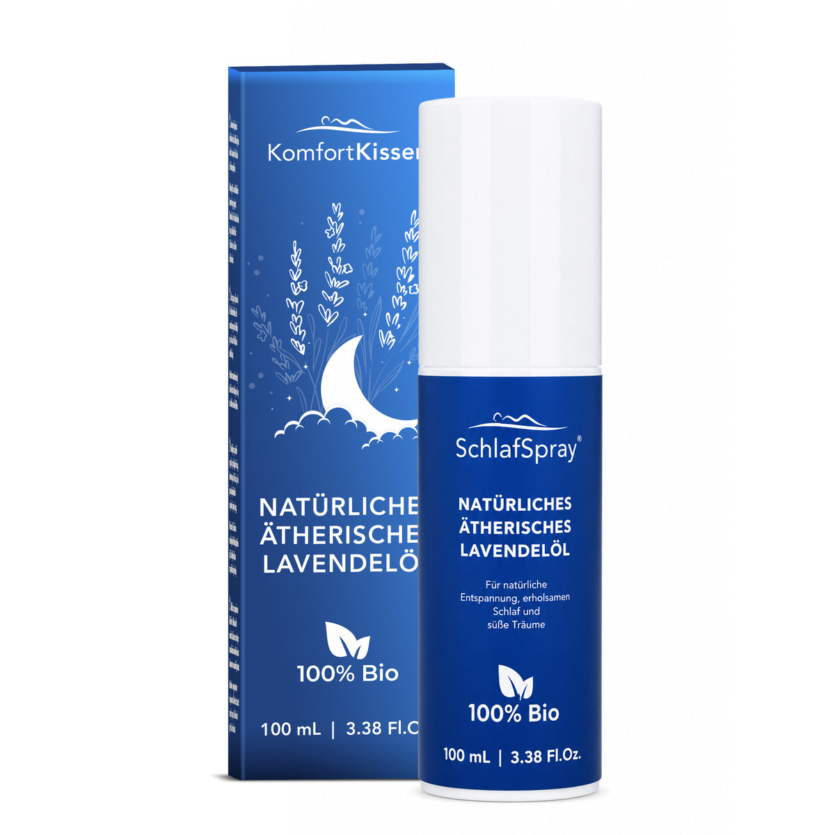 KomfortKissen Lavendel Schlafspray 100 ml – Flasche und Verpackung